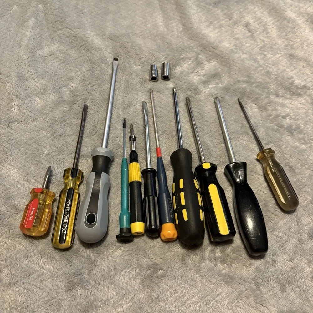11pc Screwdriver set and 2 sockets - See Pictures - Various Brands and Sizes